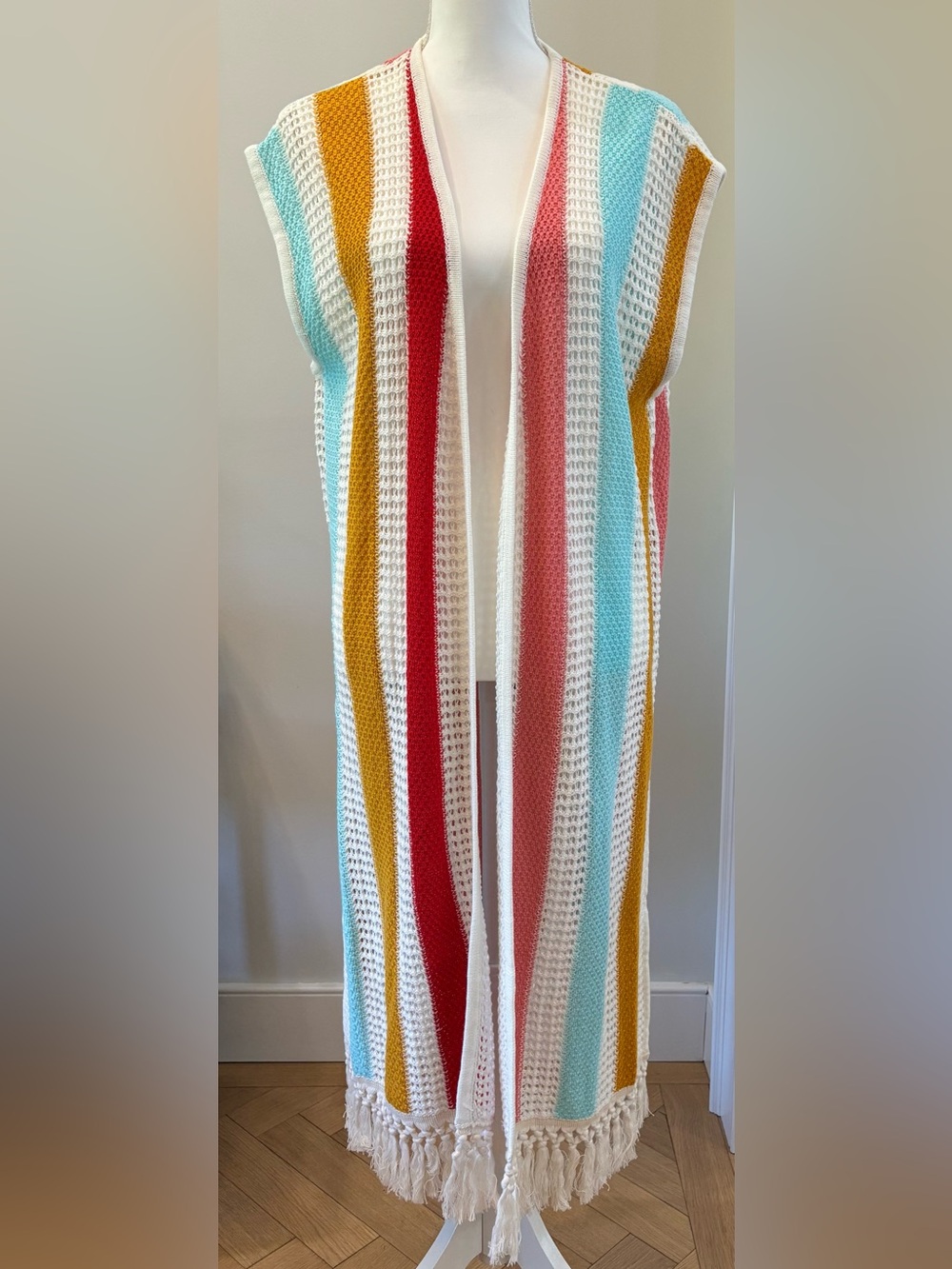 LK Bennett Coverup, Crochet Fringe, Size M/L, Beach Vacation Pool Resortwear